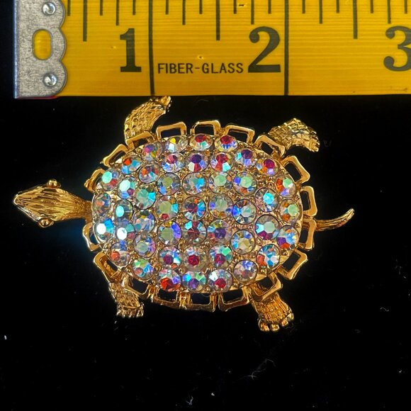 Vintage gold-tone aurora borealis turtle brooch - Picture 6 of 7